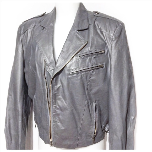 Vintage Other - Vintage Gray Leather Moto Jacket Bergman’s FINAL